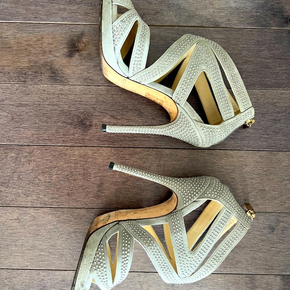 Authentic Jimmy Choo Suede Studded Collar Sandals - Silver - Size 36 - Picture 6 of 8